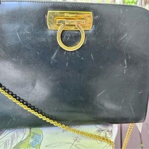 SOLD Salvatore Ferragamo Black Leather Shoulder/Crossbody Bag